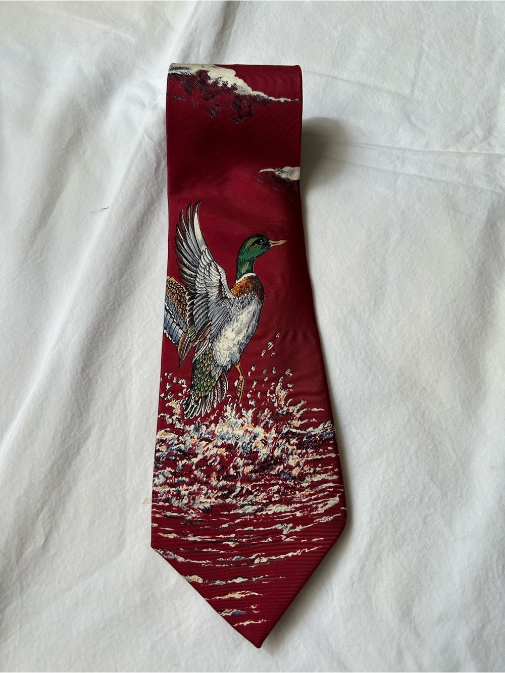 Ducks Unlimited Red Mallard Duck Print Silk Tie
